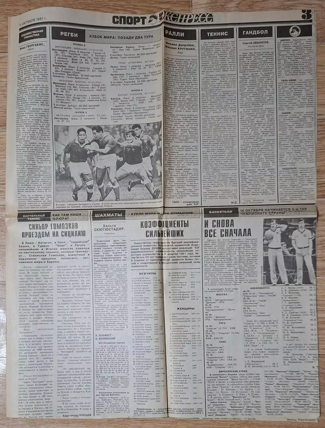 Вирізка з газети Спорт экспресс #43 11.10.1991 2