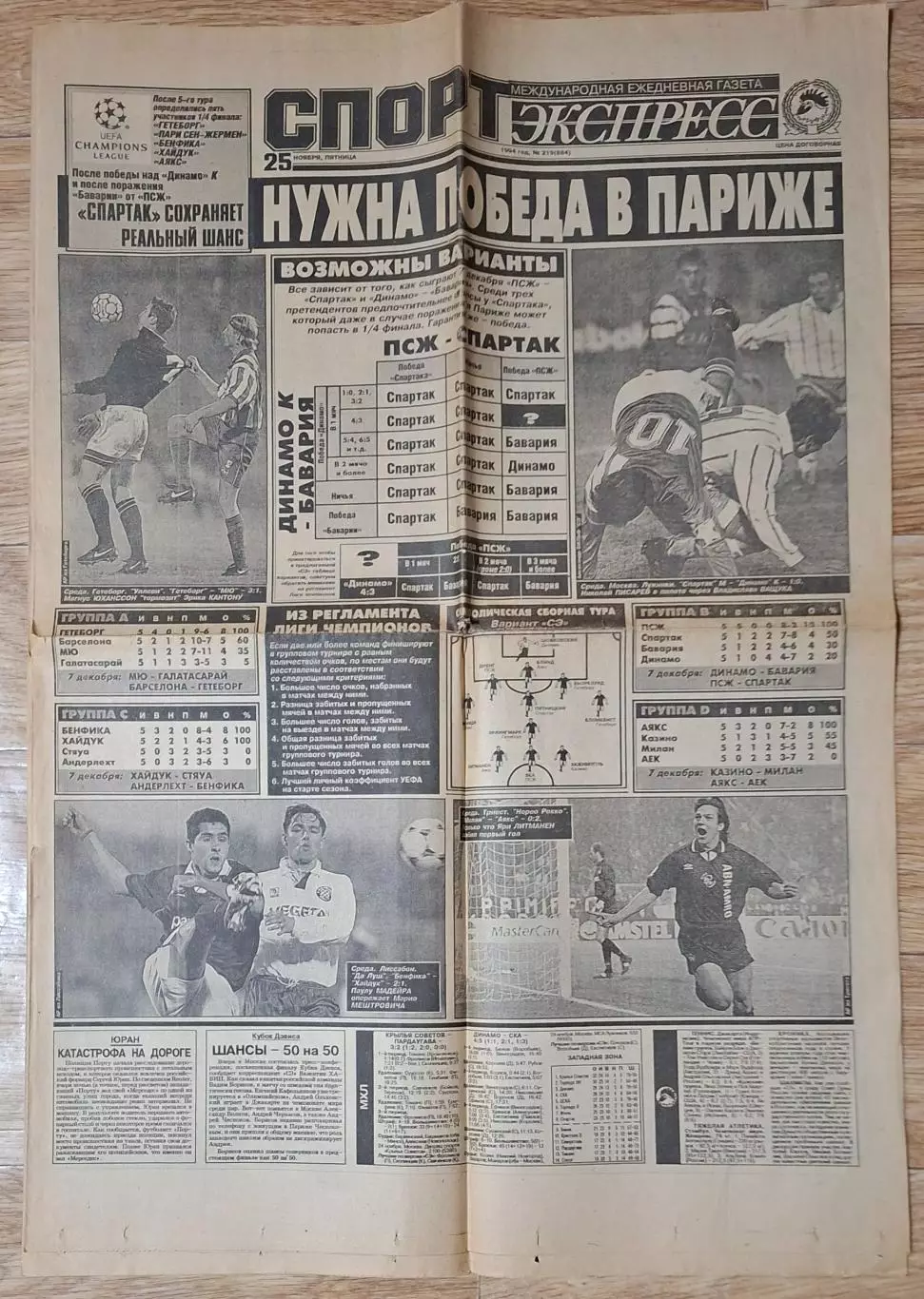 Спорт Экспресс #219 (25.11.1994) Спартак - Динамо Київ