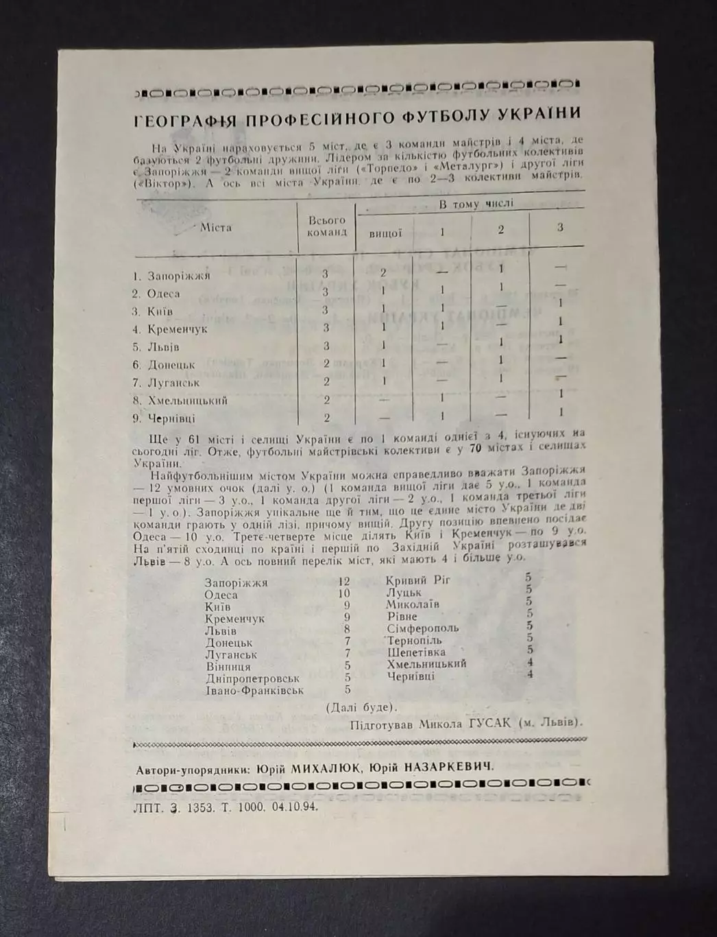 Карпати Львів - Динамо Київ 07.10.1994 1