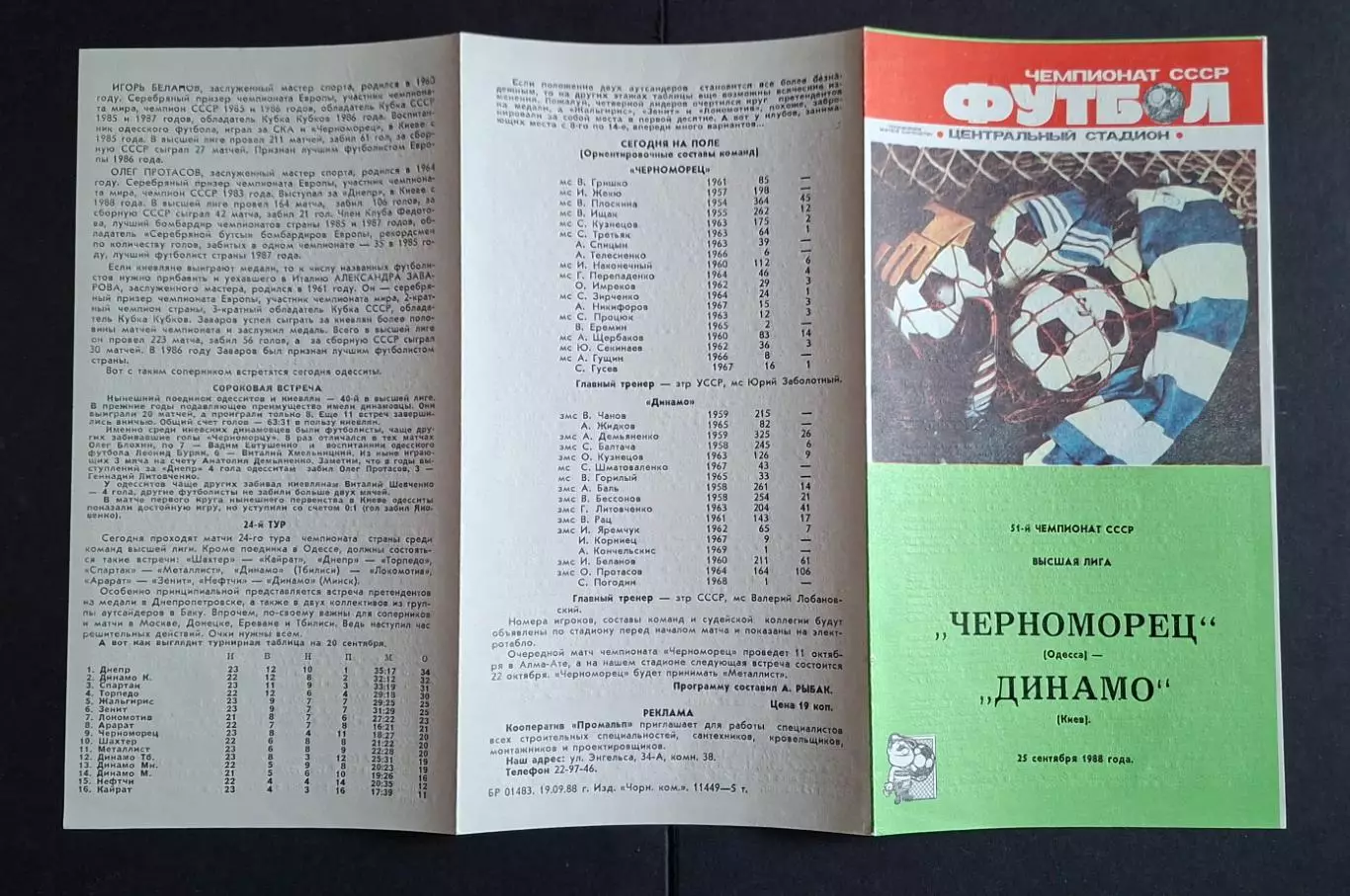 Чорноморець Одеса - Динамо Київ 25.09.1988 Чемпіонат СРСР 1