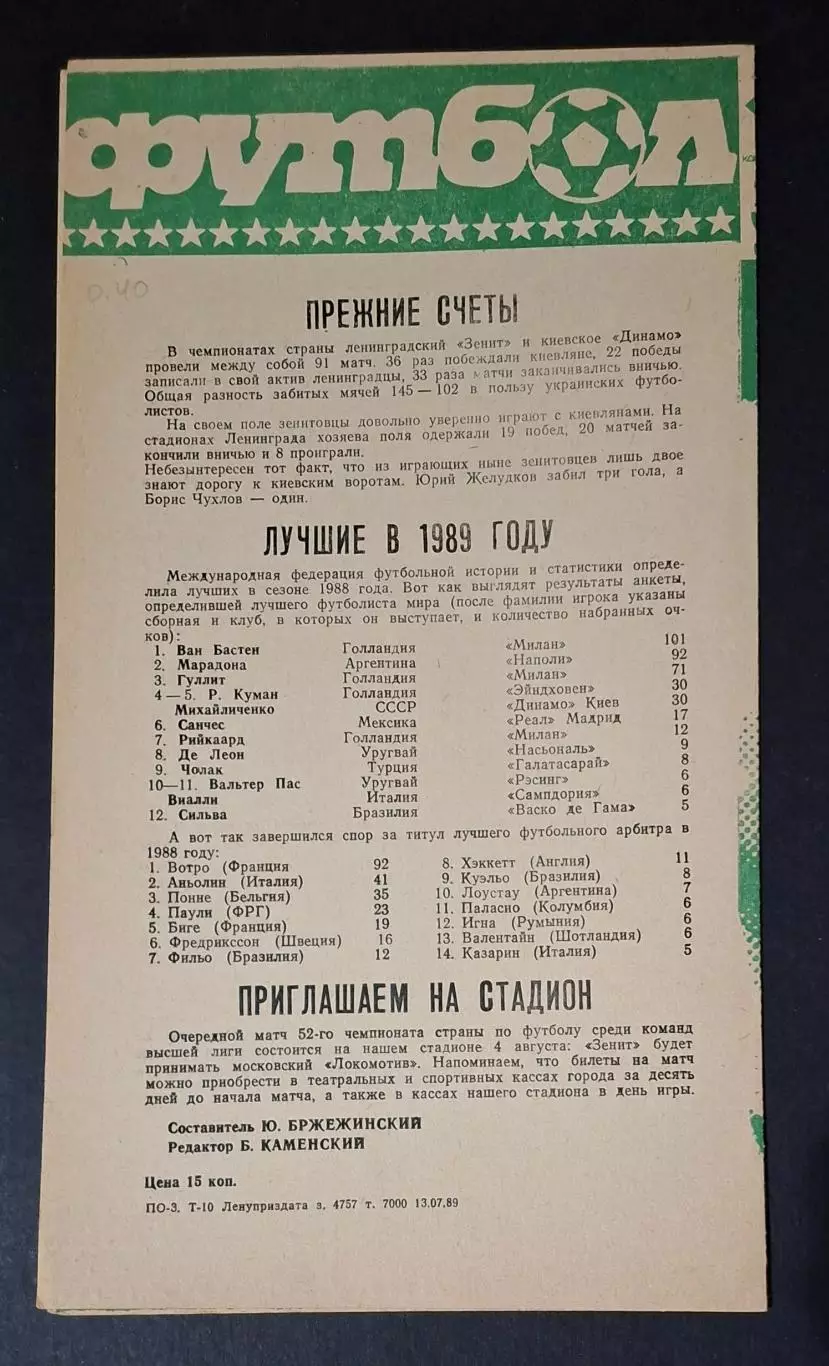 Зеніт - Динамо Київ 14.07.1989 Чемпіонат СРСР 2