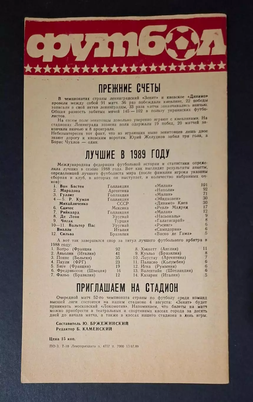 Зеніт - Динамо Київ 14.07.1989 Чемпіонат СРСР 2