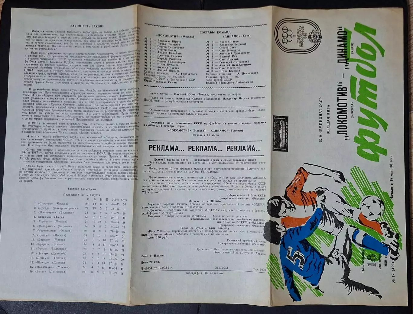 Локомотив - Динамо Київ 18.09.1989 Чемпіонат СРСР 1