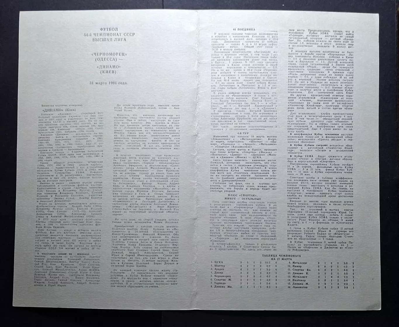 Чорноморець Одеса - Динамо Київ 31.03.1991 Чемпіонат СРСР 1