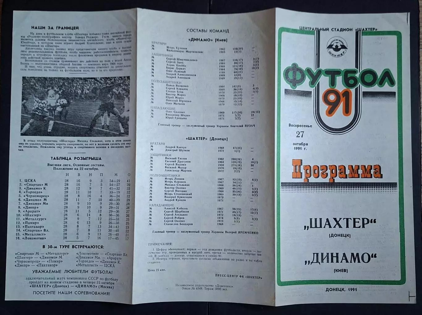 Шахтар Донецьк - Динамо Київ 27.10.1991 Чемпіонат СРСР 1