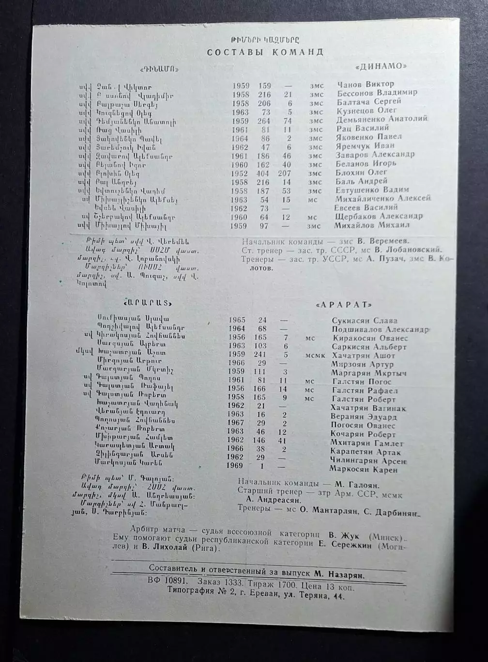 Арарат Єреван - Динамо Київ 01.11.1986 Чемпіонат СРСР 2