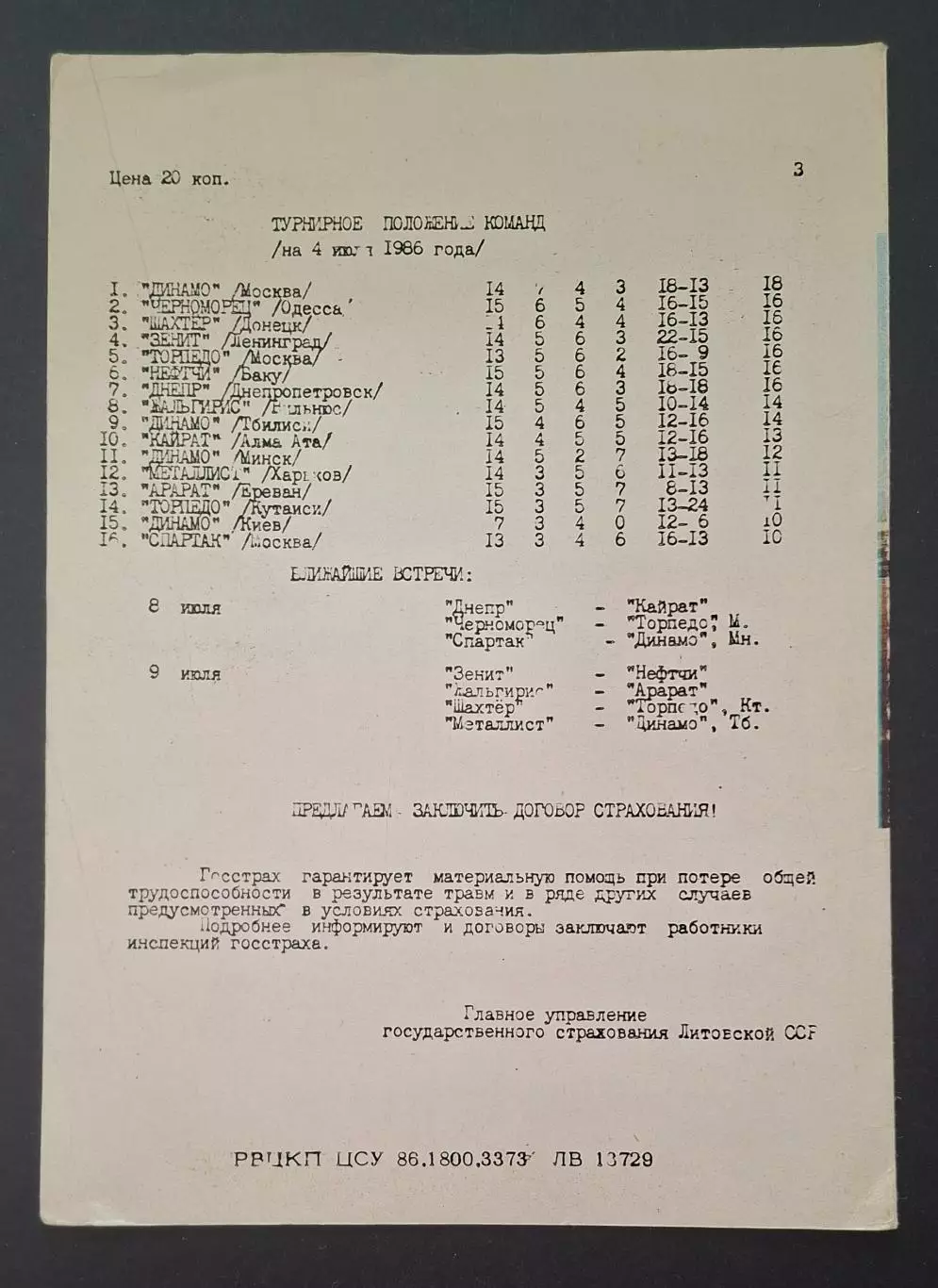 Жальгіріс Вільнюс - Динамо Київ 04.07.1986 Чемпіонат СРСР 2