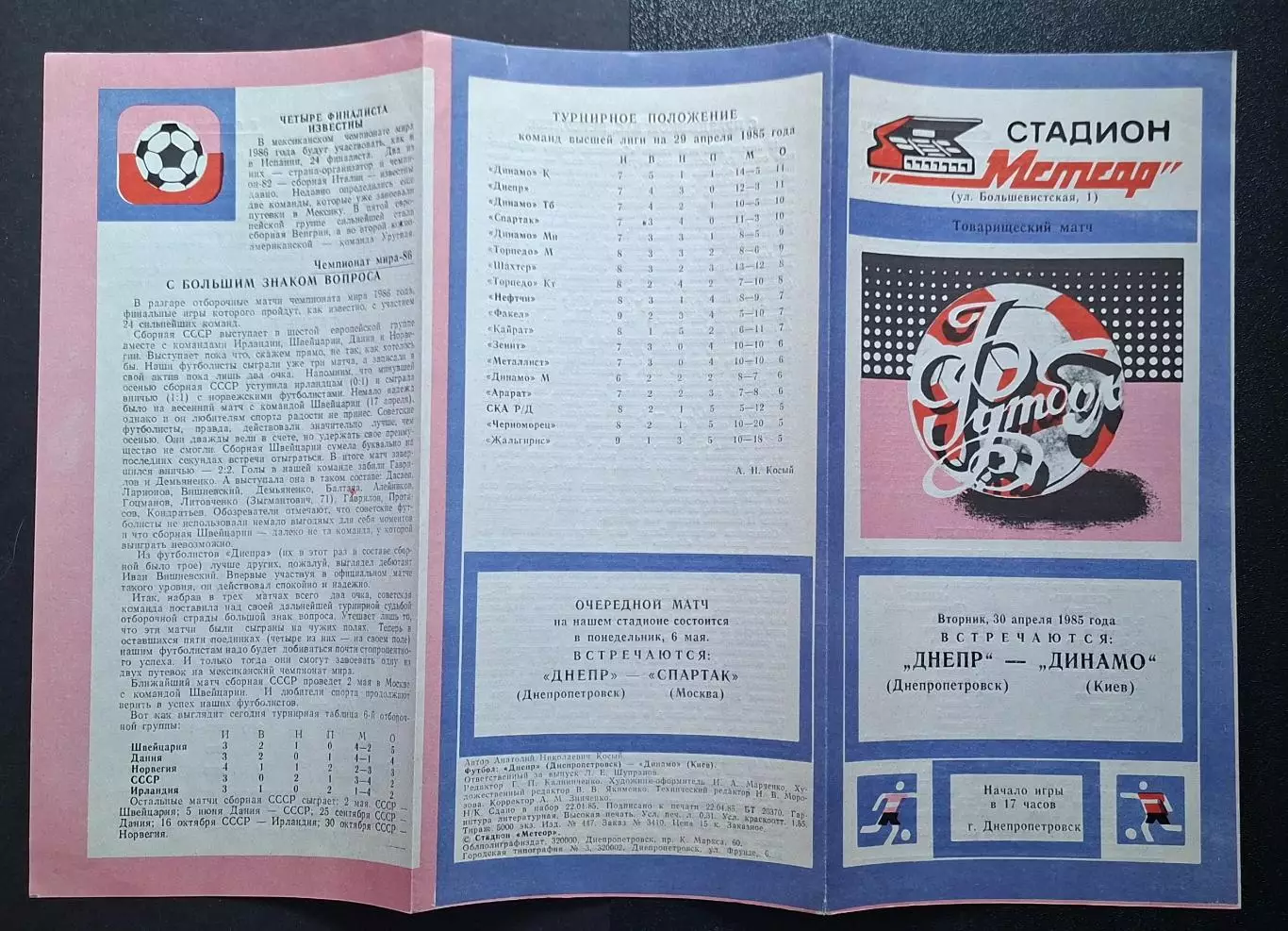 Дніпро Дніпропетровськ - Динамо Київ 30.04.1985 Чемпіонат СРСР 1