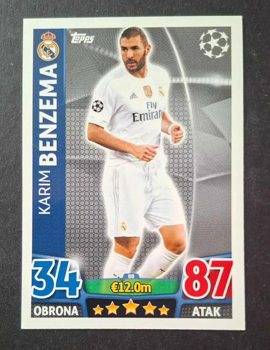 Картка Topps Карім Бензема Реал Мадрид Ліга Чемпіонів 2015/16