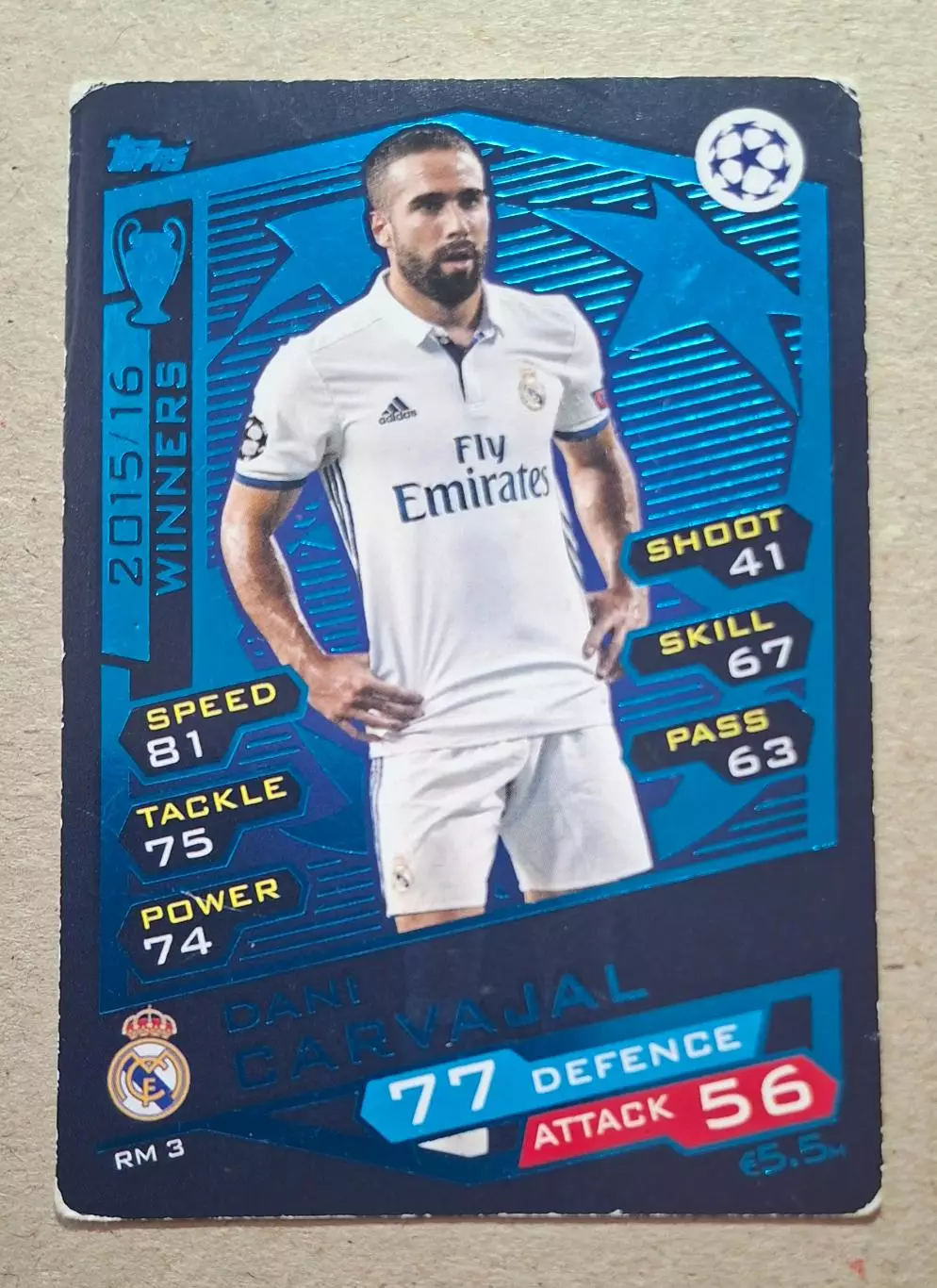 Картка Topps Carvajal / Карвахаль Реал Мадрид Ліга Чемпіонів 2016/17