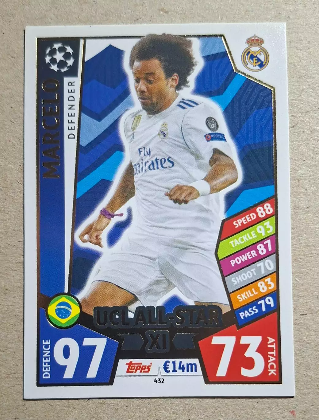 Картка Topps Марсело Реал Мадрид Ліга Чемпіонів 2017/18