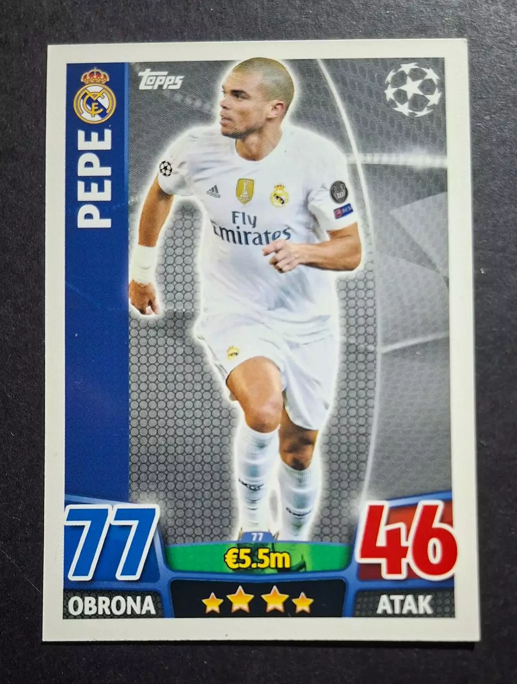 Картка Topps Pepe / Пепе Реал Мадрид Ліга Чемпіонів 2015/16