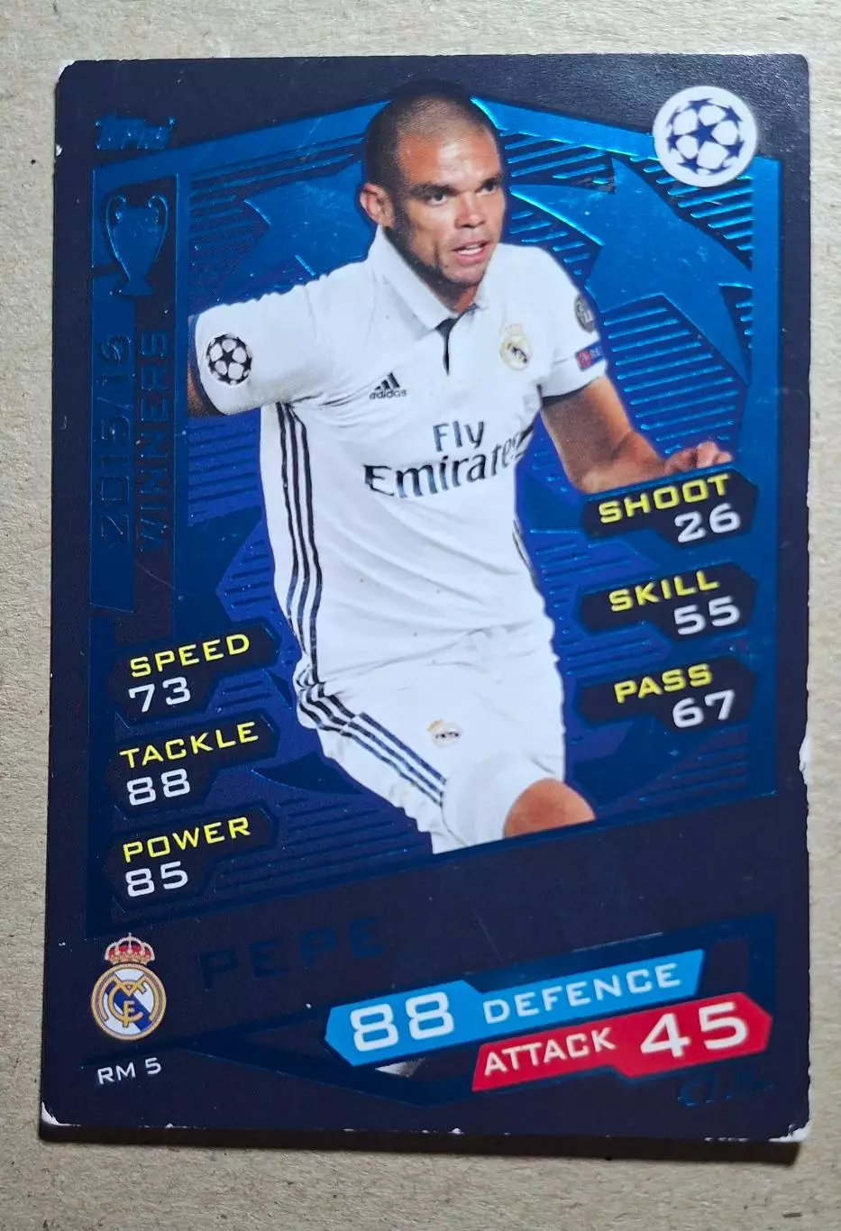 Картка Topps Pepe / Пепе Реал Мадрид Ліга Чемпіонів 2016/17