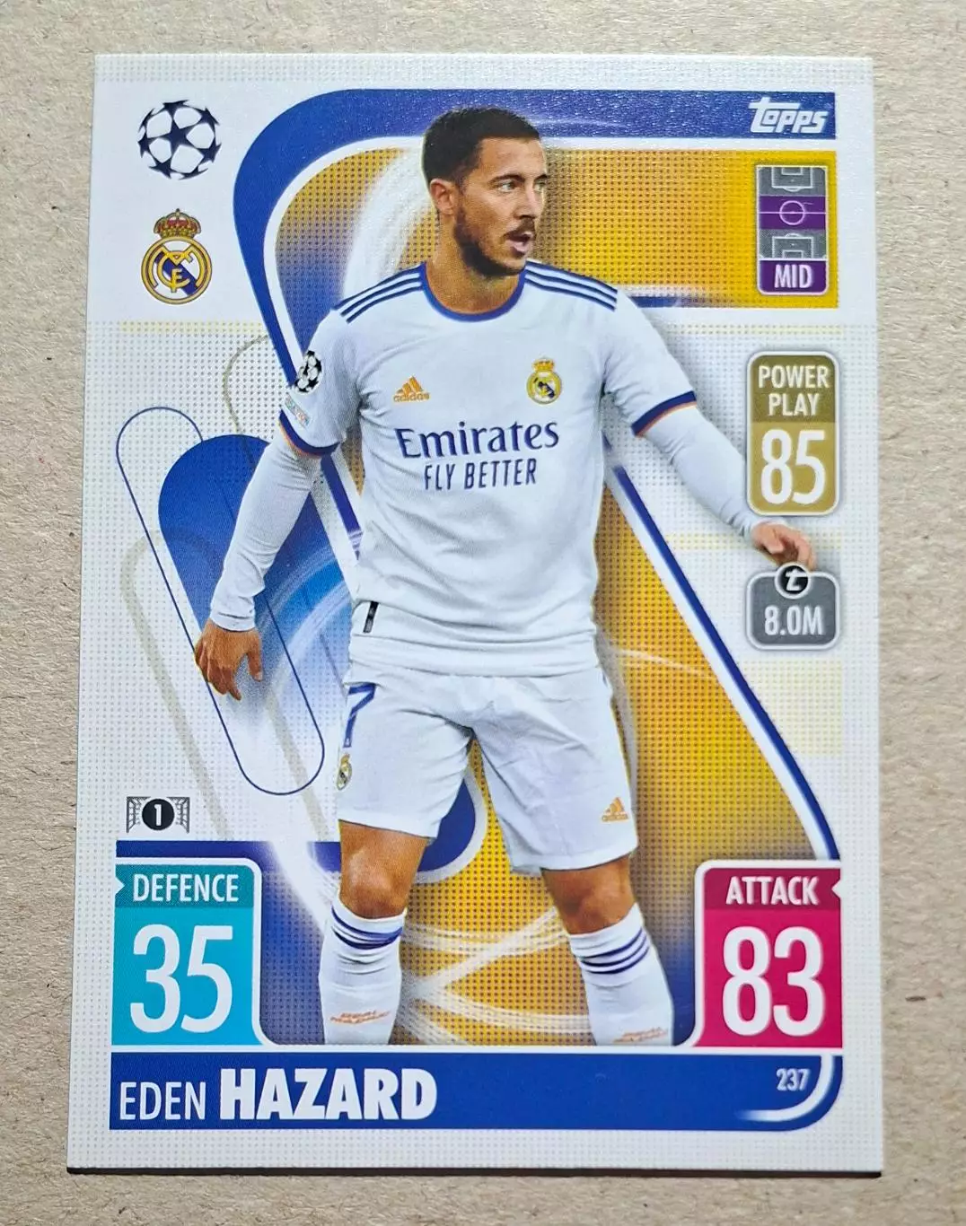 Картка Topps Hazard /Азар Реал Мадрид Ліга Чемпіонів 2021/22