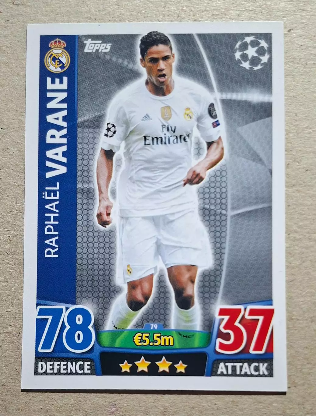 Картка Topps Varane / Варан Реал Мадрид Ліга Чемпіонів 2015/16