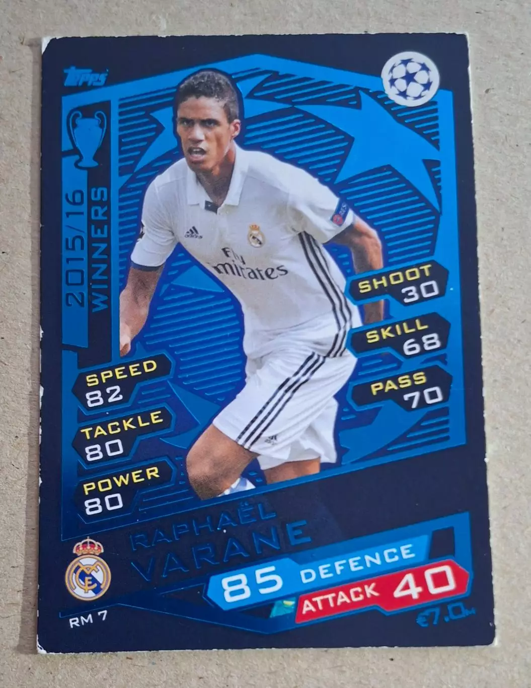 Картка Topps Varane / Варан Реал Мадрид Ліга Чемпіонів 2016/17