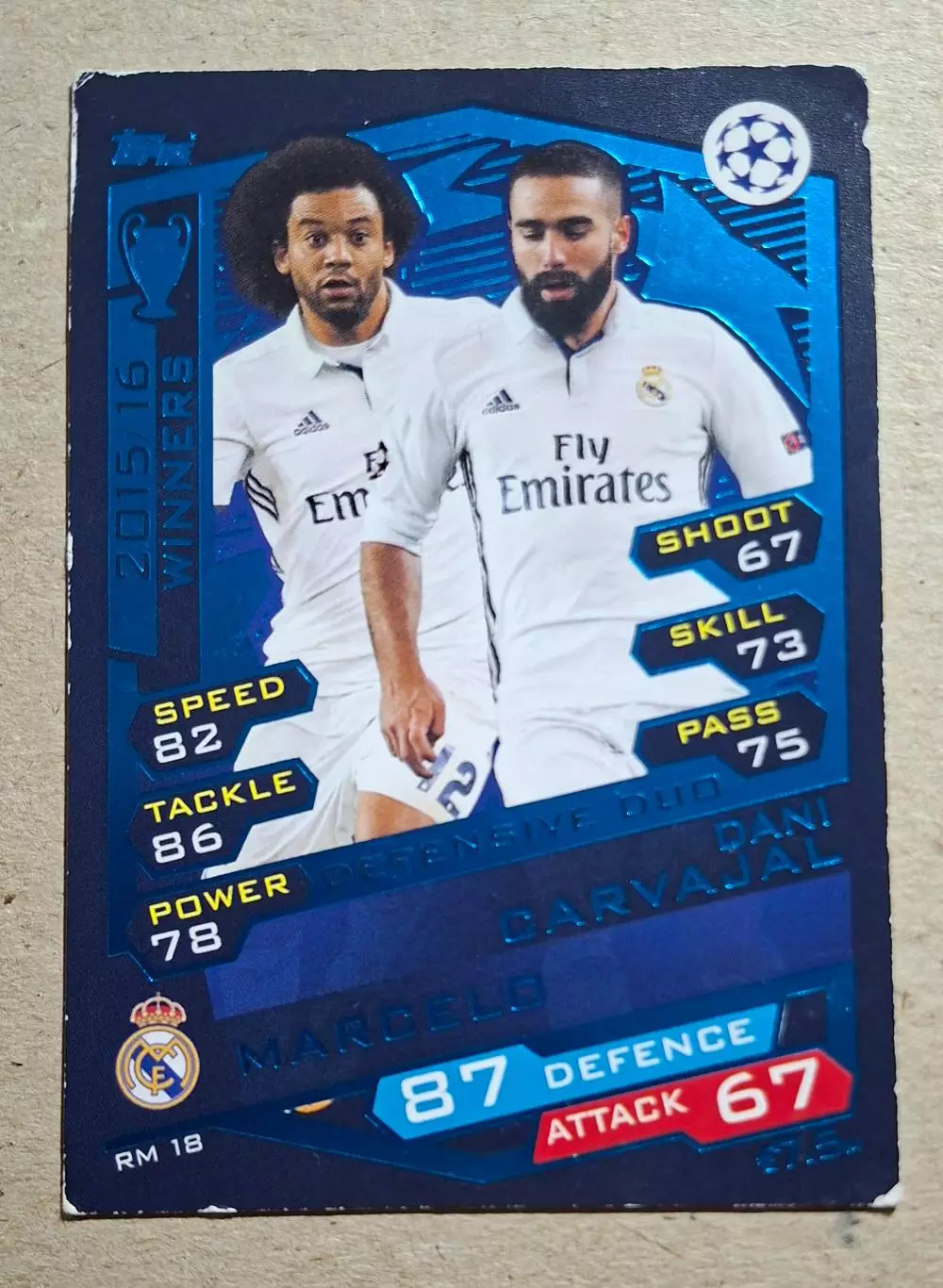 Картка Topps Карвахаль,Марсело Реал Мадрид Ліга Чемпіонів 2016/17