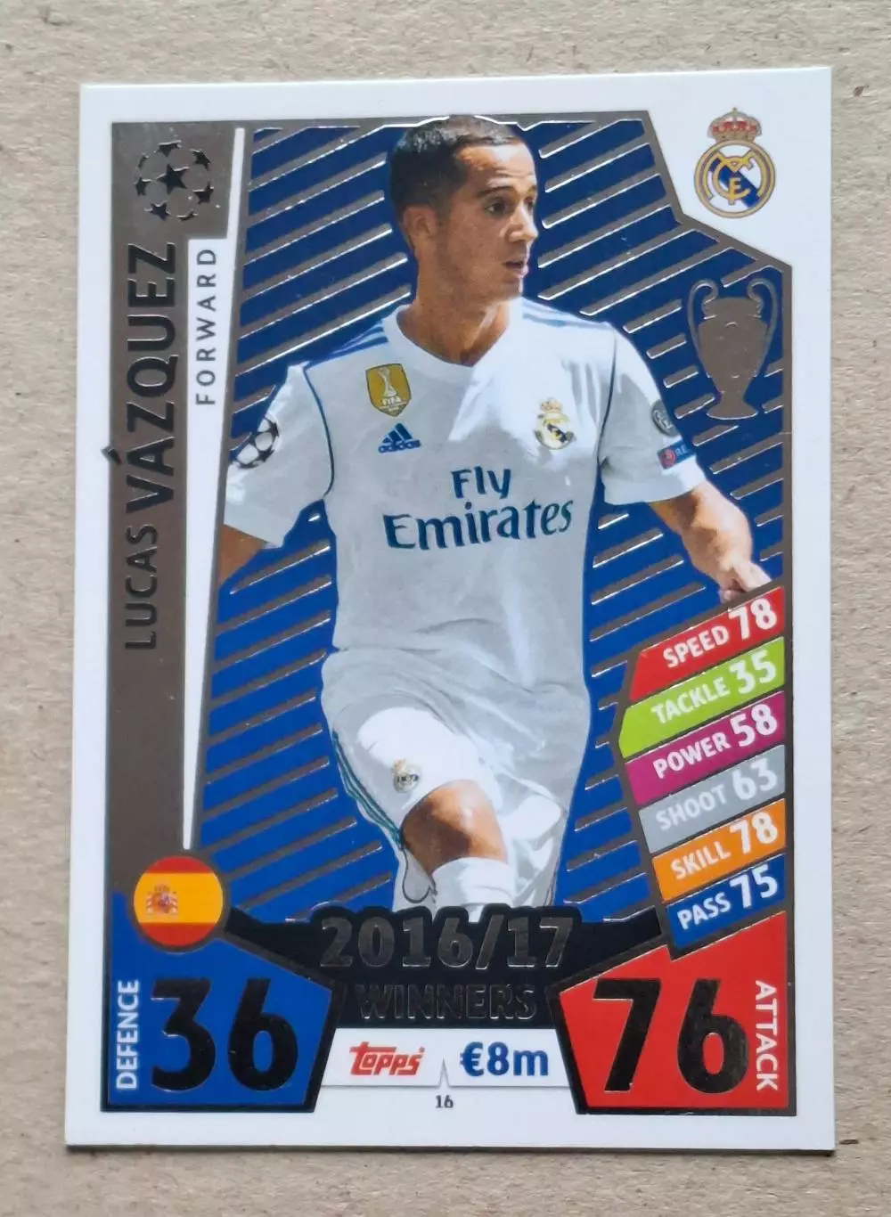 Картка Topps Vazquez/ Васкес Реал Мадрид Ліга Чемпіонів 2017/18