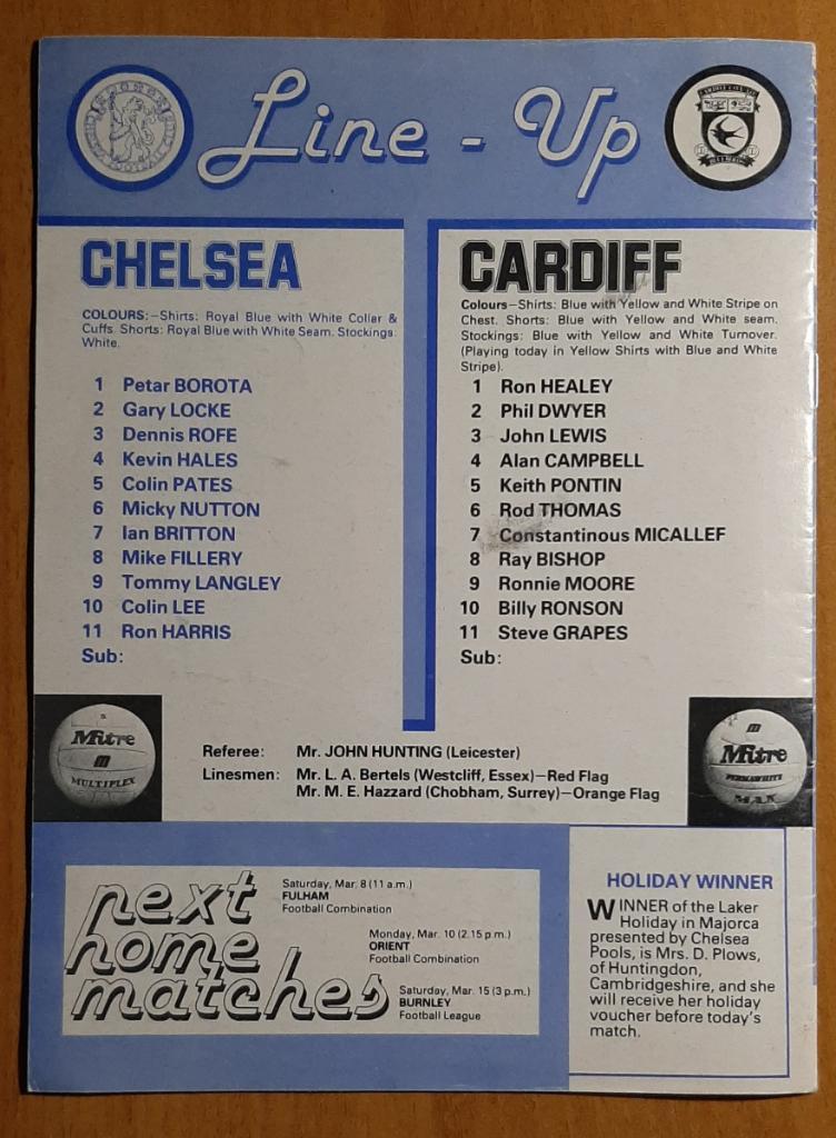 Chelsea - Cardiff City 01.03.1980 Division 2. 1