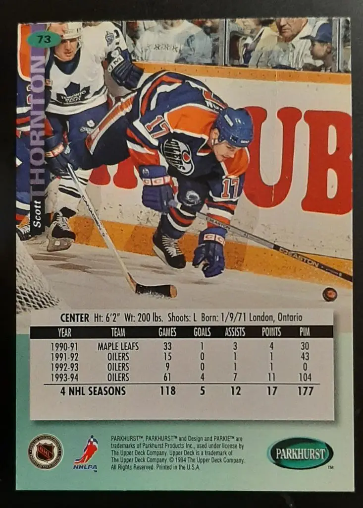 Хоккей НХЛ Скотт Торнтон #73 Эдмонтон Ойлерз 1