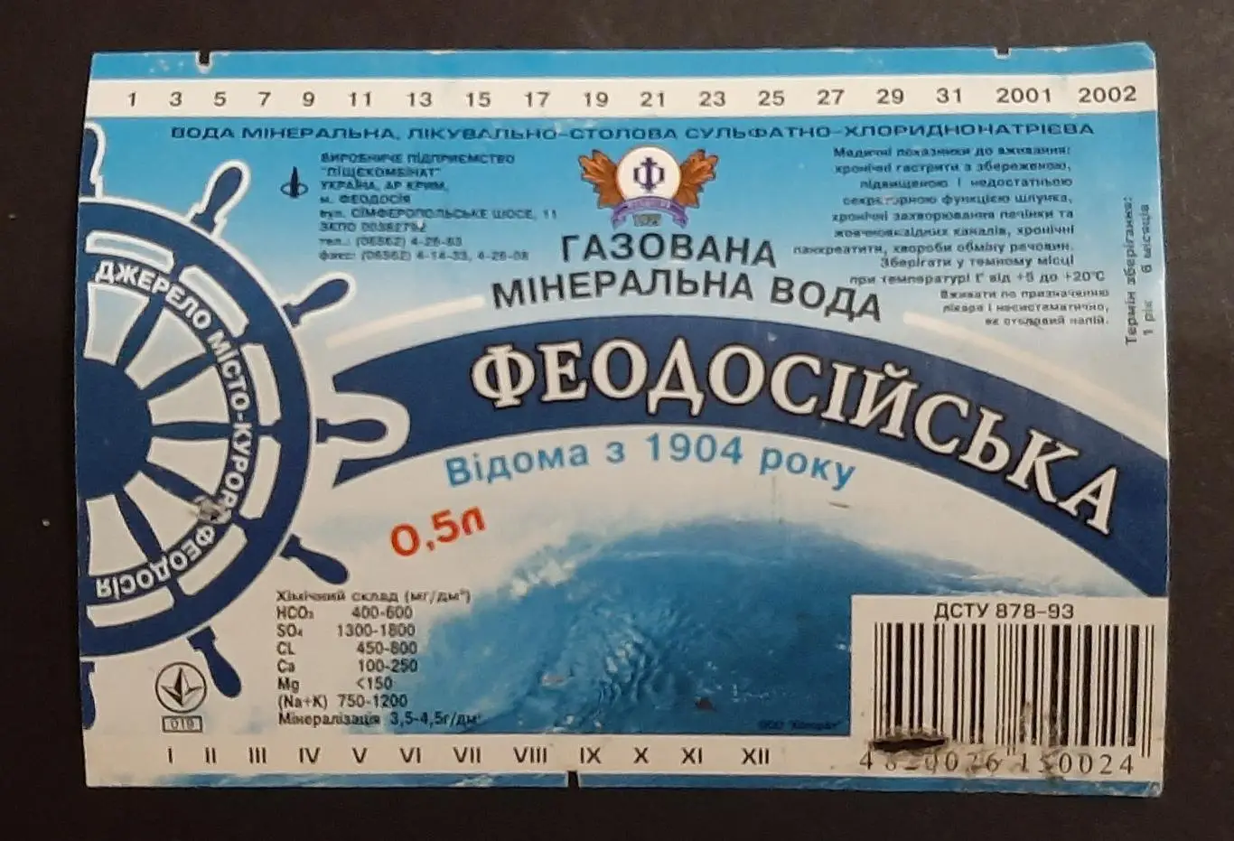 Этикетка минеральная вода Феодосійська