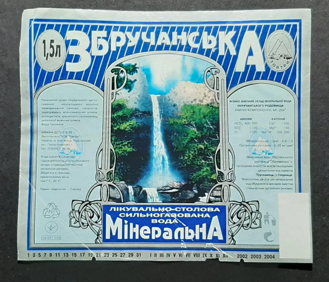 Етикетка вода мінерал.Збручанська (м.Кам'янець-Подільський)