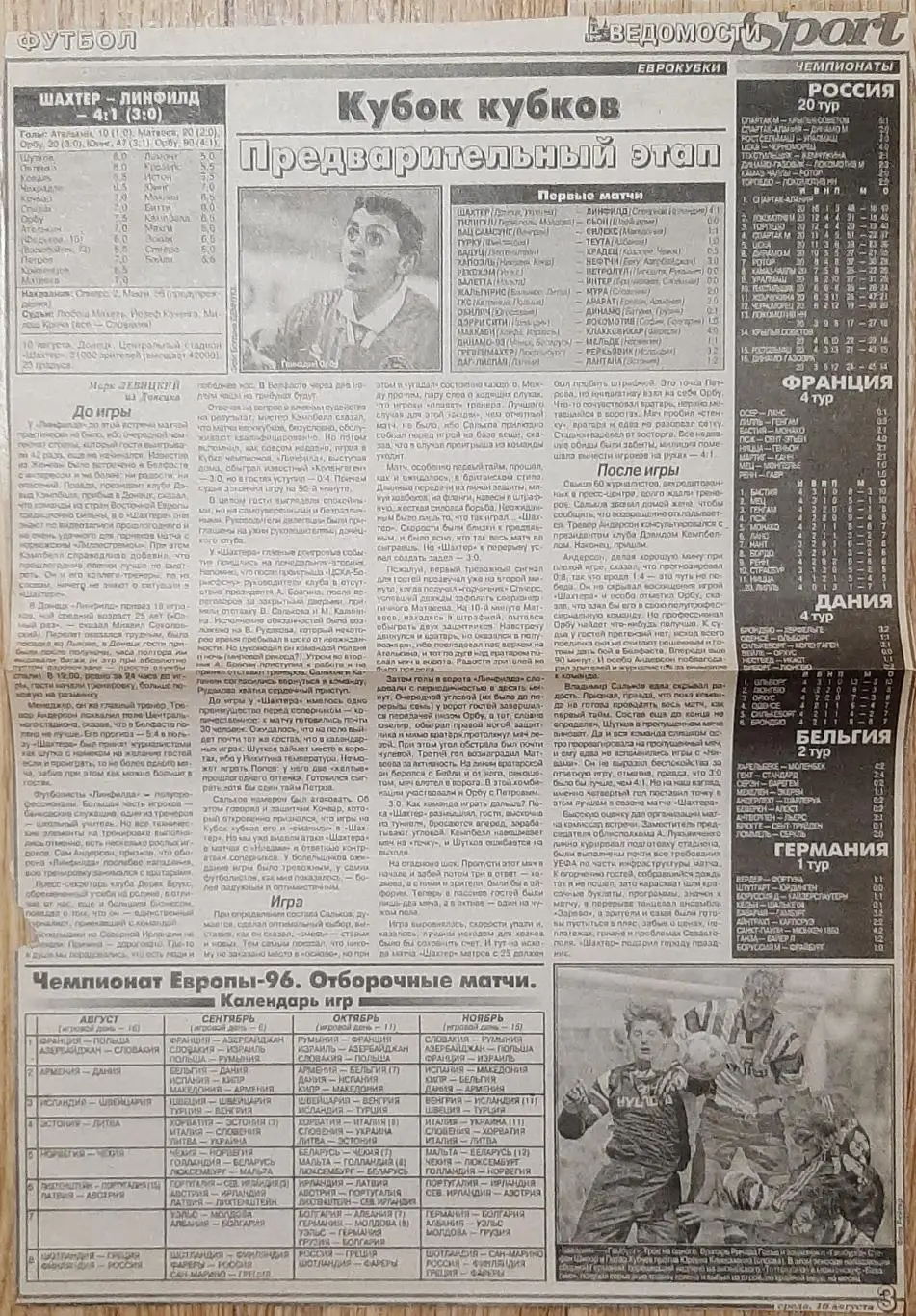 Вирізка з газети Ведомости sport #52 (16.08.1995) 2
