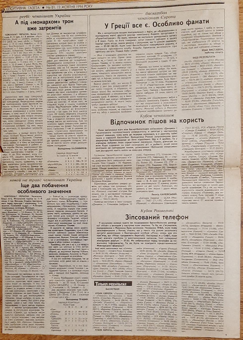 Вирізка зі Спортивної газети (12.10.1994) 2