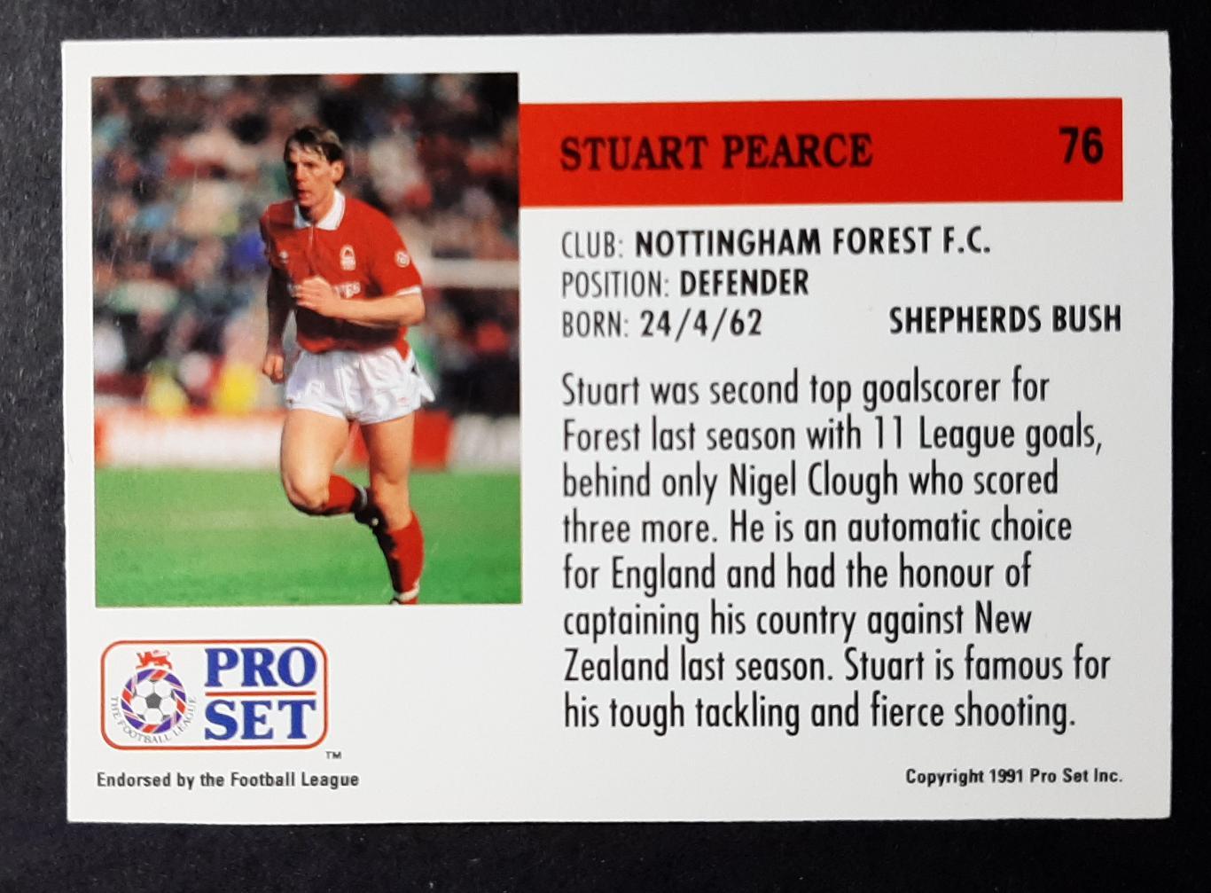 Stuart Pears/ Стюарт Пірс #76 Nottingham Forest 1991(Pro Set) 1