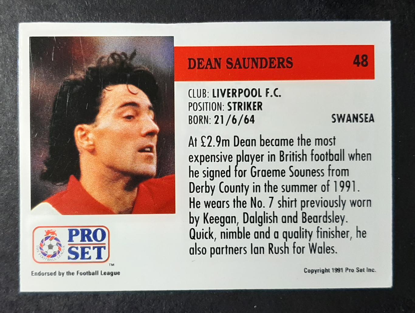 Dean Saunders/Дін Сондерс #48 Liverpool 1991 (Pro Set) 1