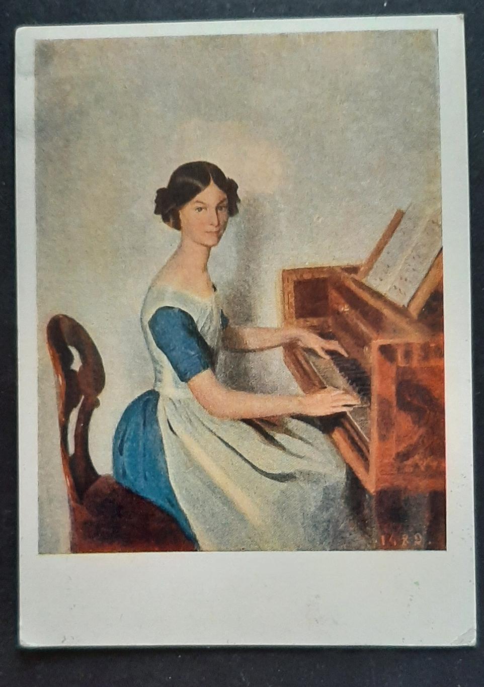 Листівка Федотов портрет Жданович на фортепіано 1955