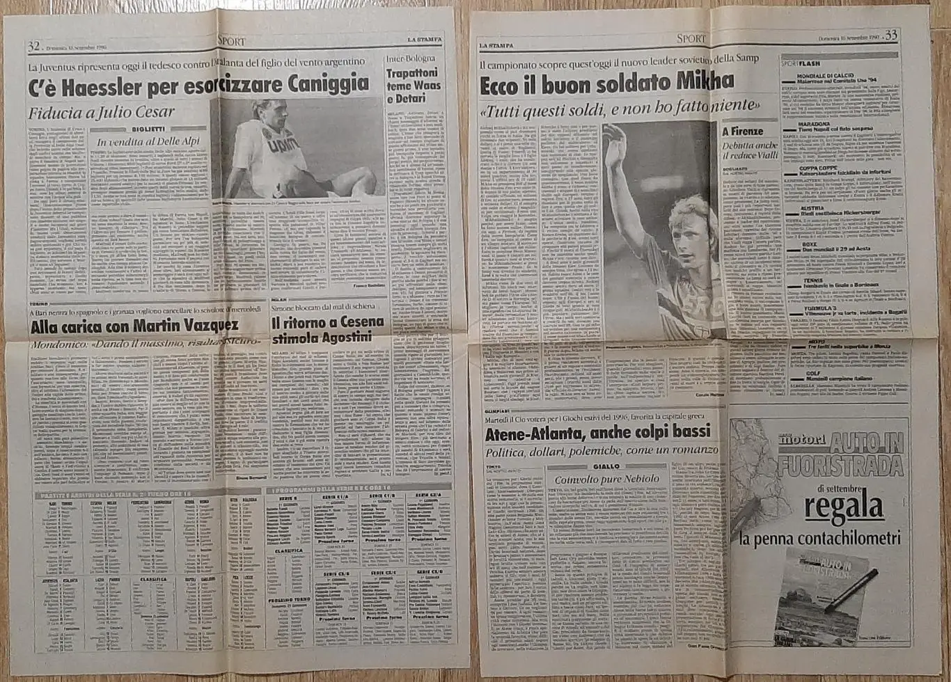 гвзета La Stampa 10.09.1990 вирізка спорт стаття про О. Михайличенко 1