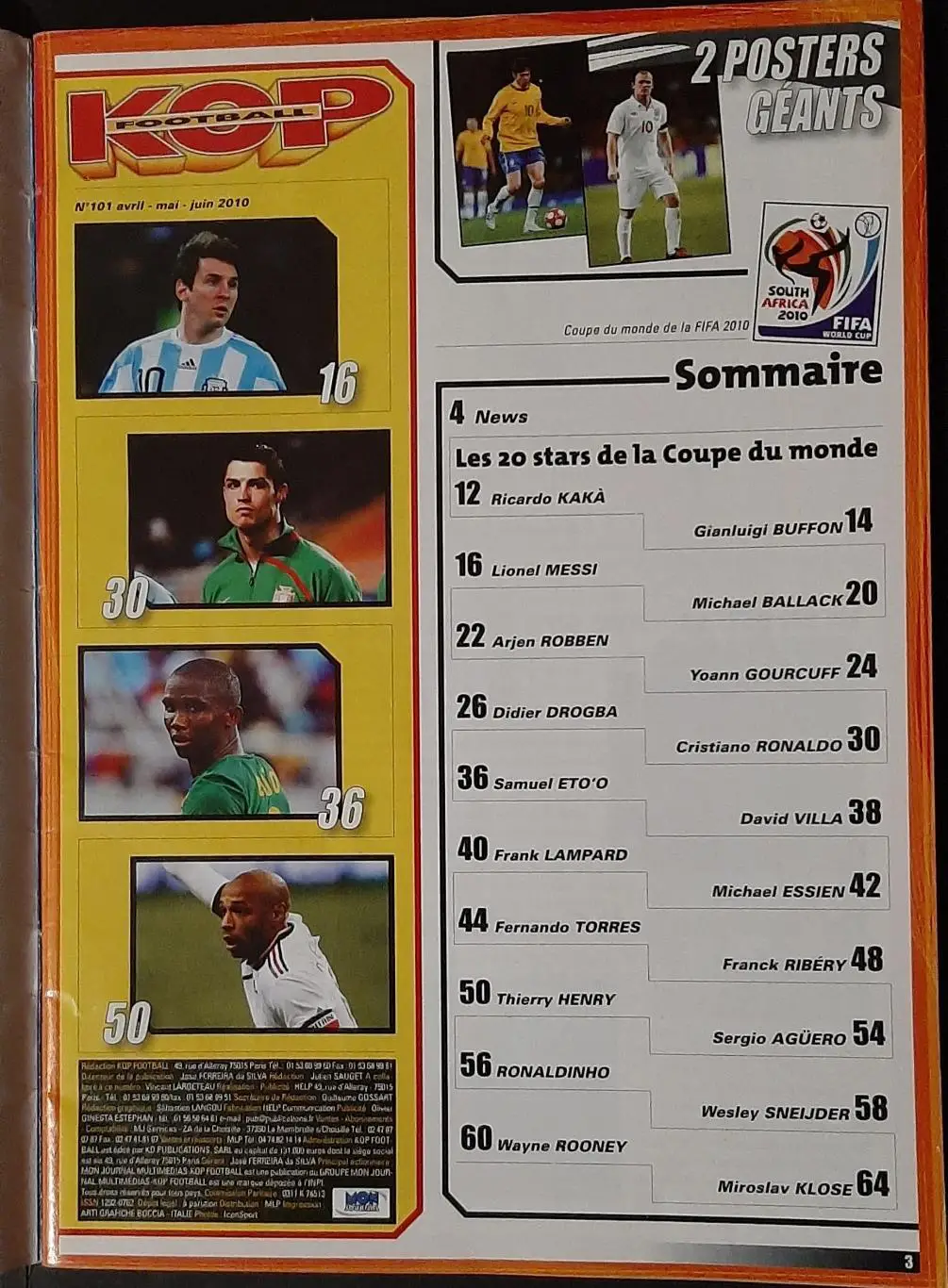 Kop Football 2010 20 зірок ЧС - 2010 постер двосторонній Кака / Руні формат А2 1