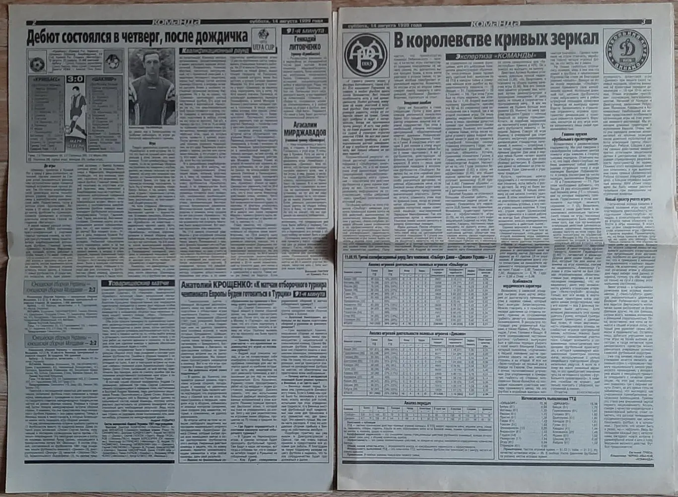 Команда #148 (14.08.1999) Кривбас - Шамкір; експертиза матчу Ольборг - Динамо К. 1