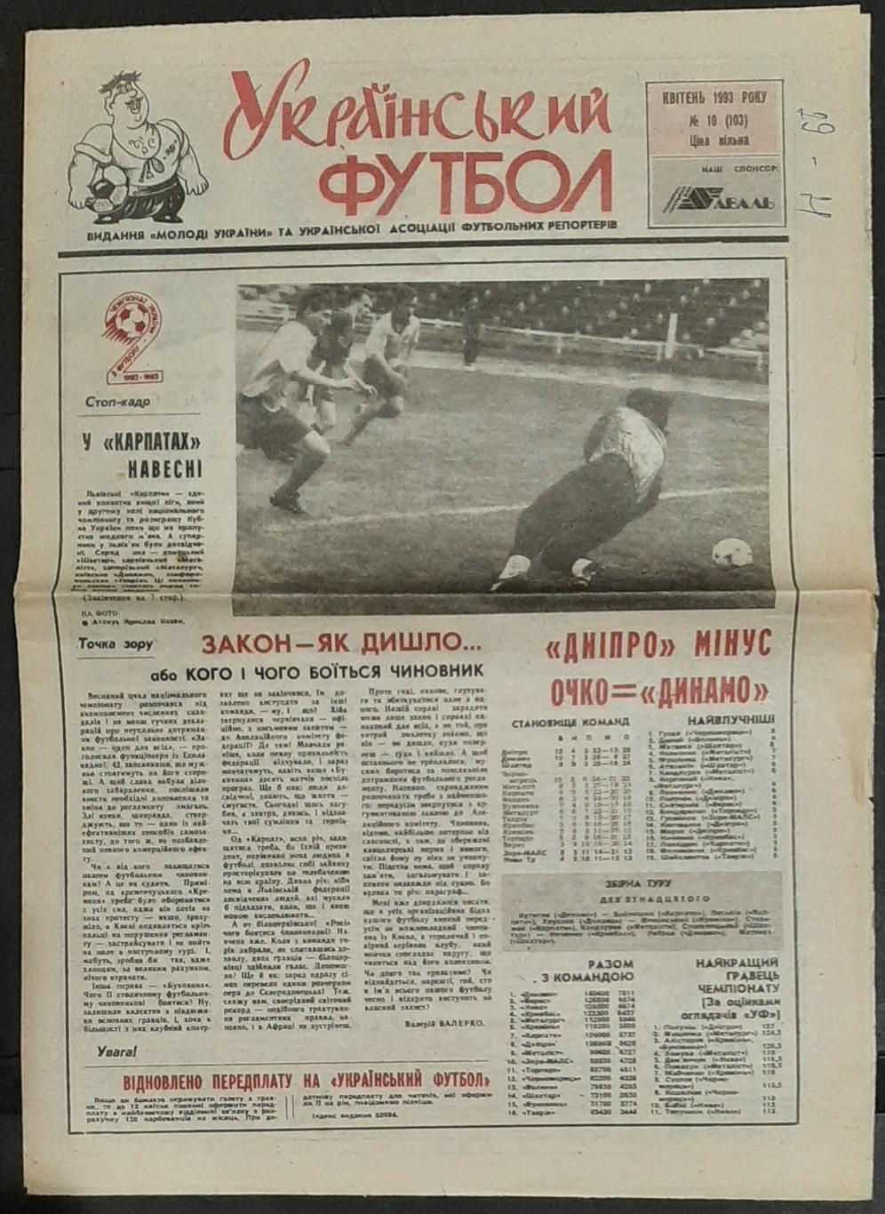 Газета Український футбол #10 1993