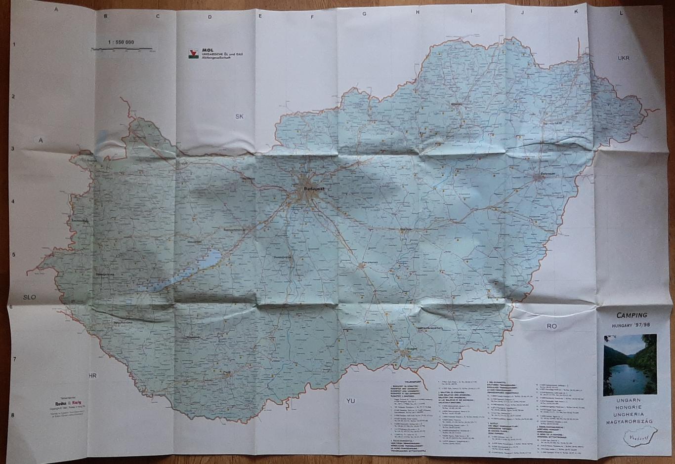 Карта Camping Кемпінг Угорщина 1997/98 Масштаб 1: 550 000 1