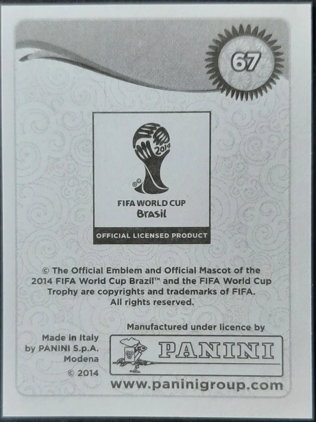 Наклейка Panini Eduardo #67 Croatia Чемпіонат світу 2014 1