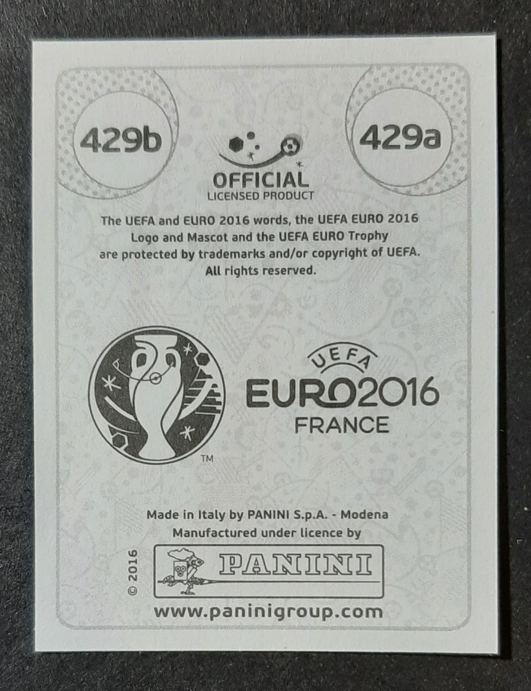 Наклейка Panini Tufan,Calhanoglu Туреччина #429a,b ЄВРО 2016 1