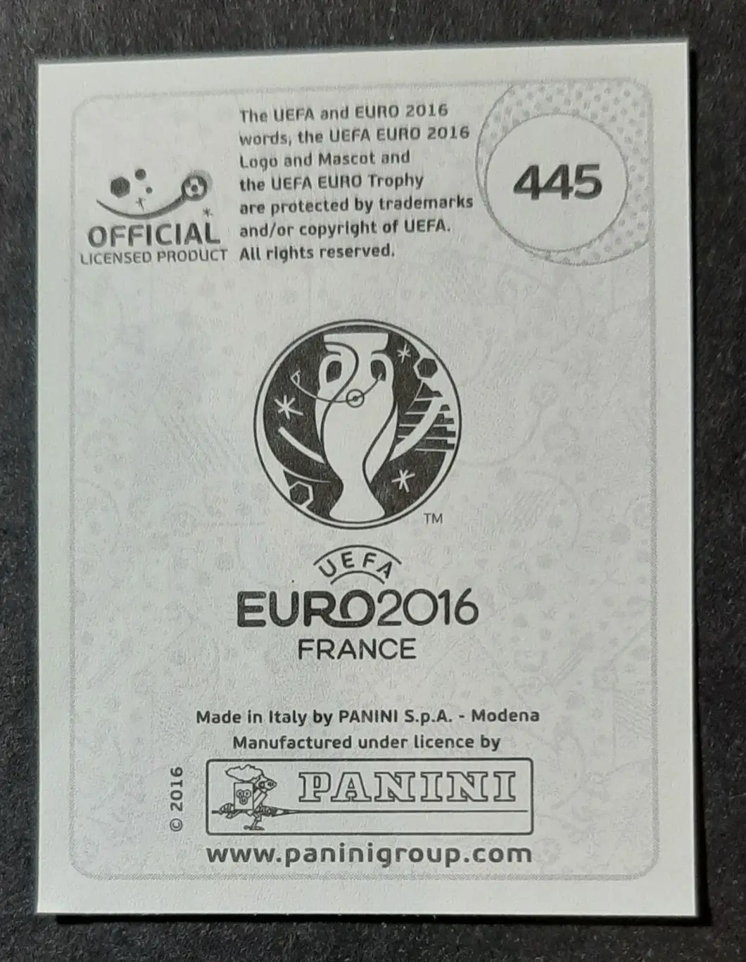 Наклейка Panini Pasalic Хорватія #445 ЄВРО 2016 1
