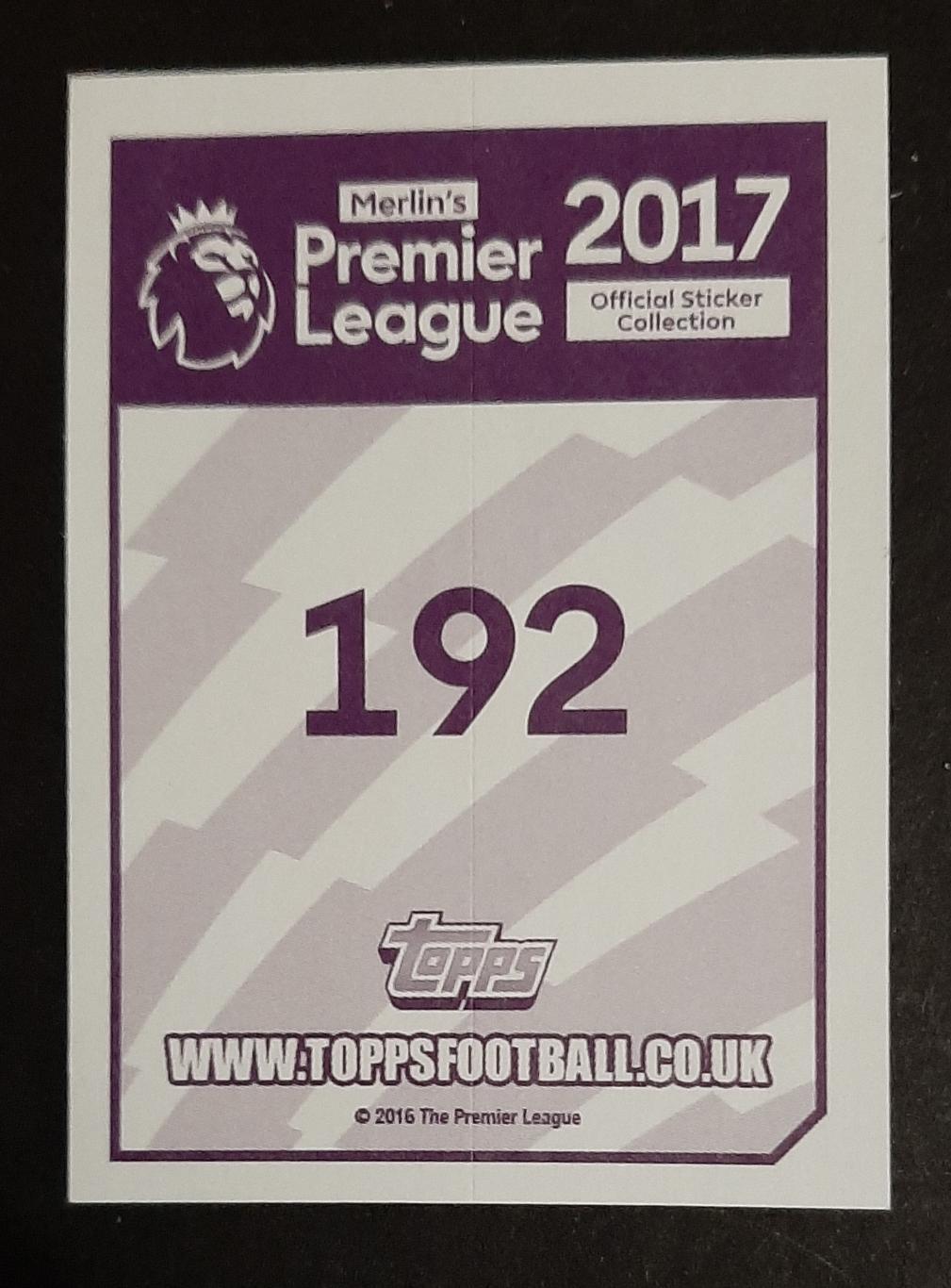 Наклейка Topps Bailly #192 Premier League 2017 1