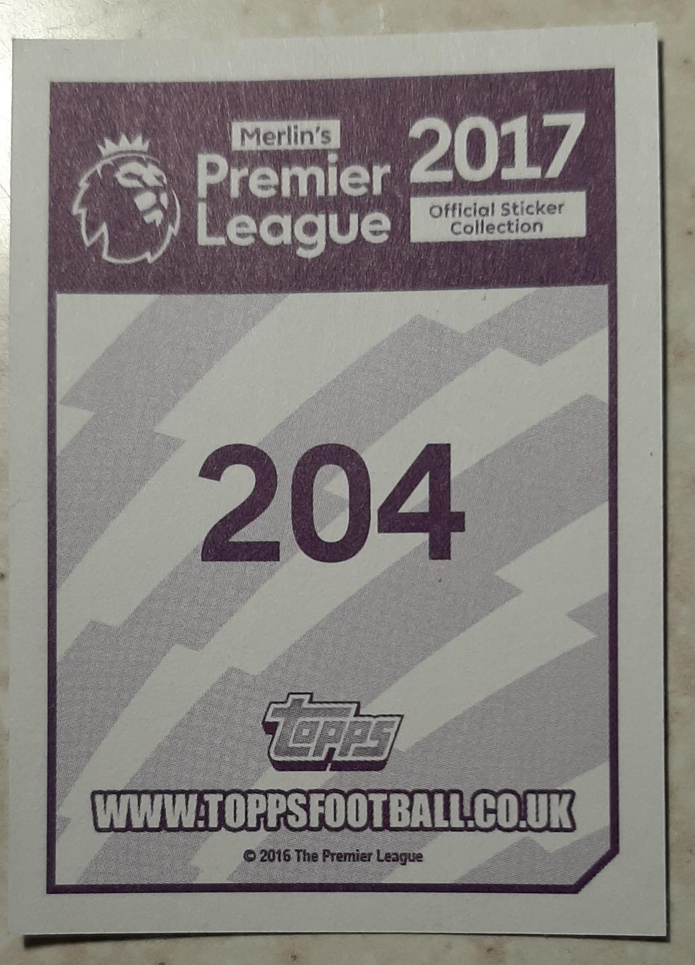 Наклейка Topps Negredo #204 Premier League 2017 1