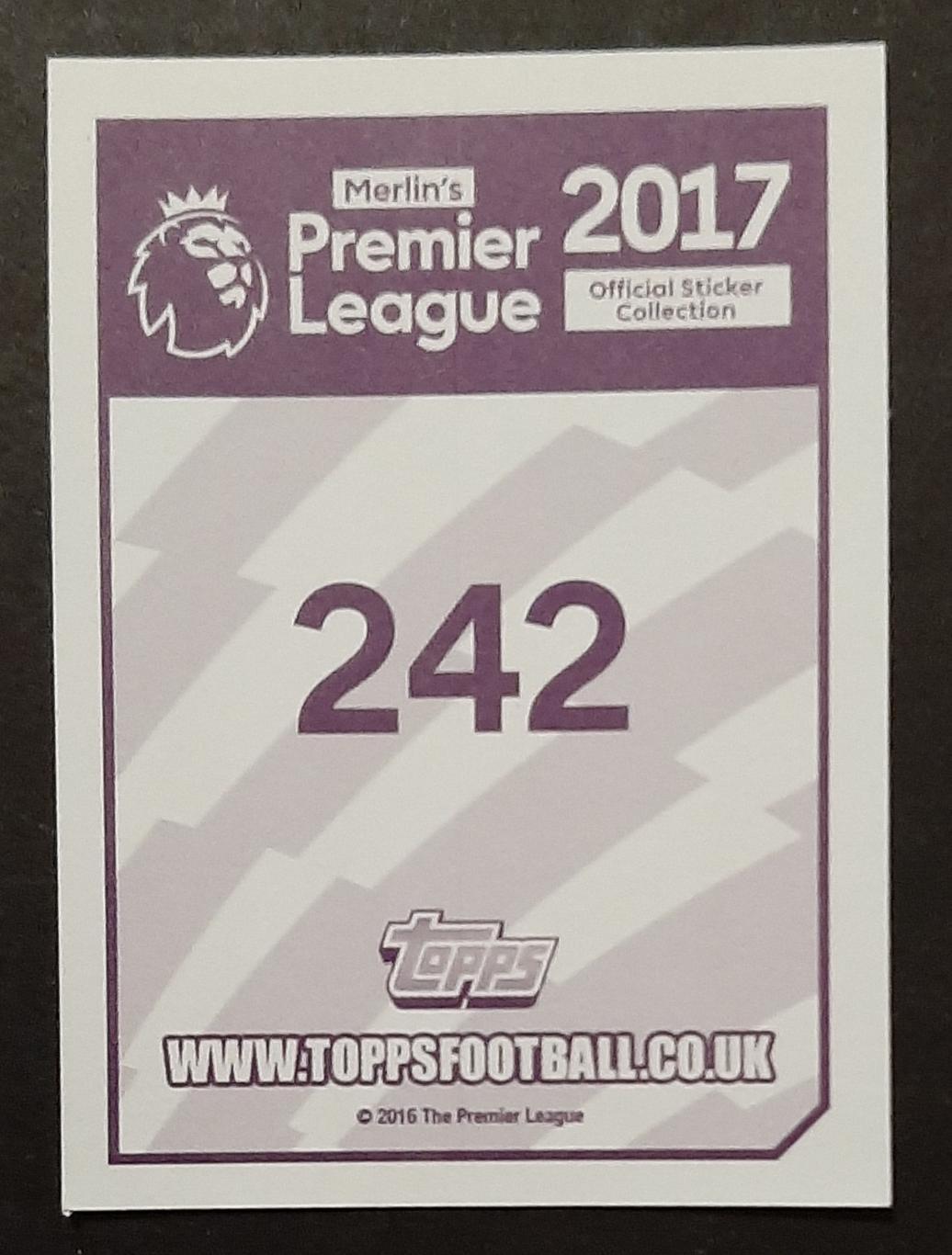 Наклейка Topps Adam #242 Premier League 2017 1