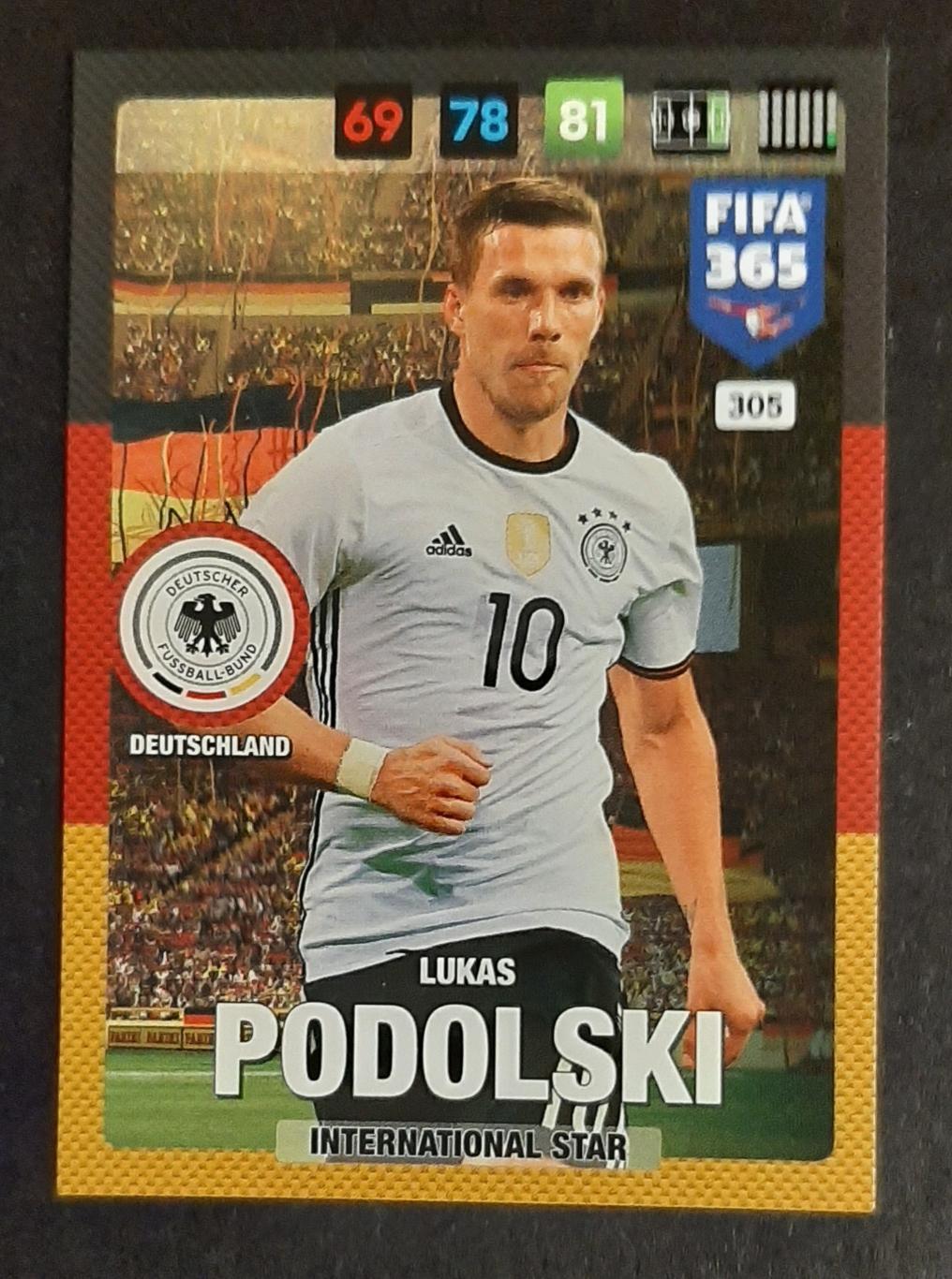 Картка Panini FIFA 365 Lukas Podolski Deutschland #305