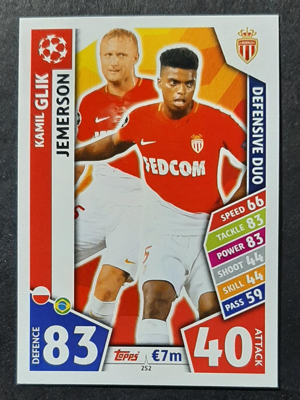 Картка Topps Kamil Glik, Jemerson Monaco 2016/17