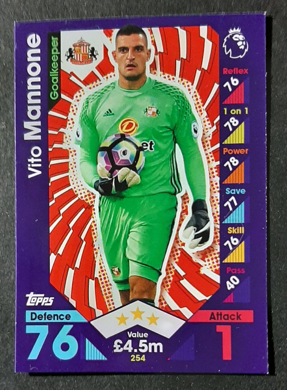 Картка Topps Vito Mannone Sunderland #254 Premier League