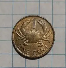 Монета 1 цент Сейшельські острови 1982 фауна краб