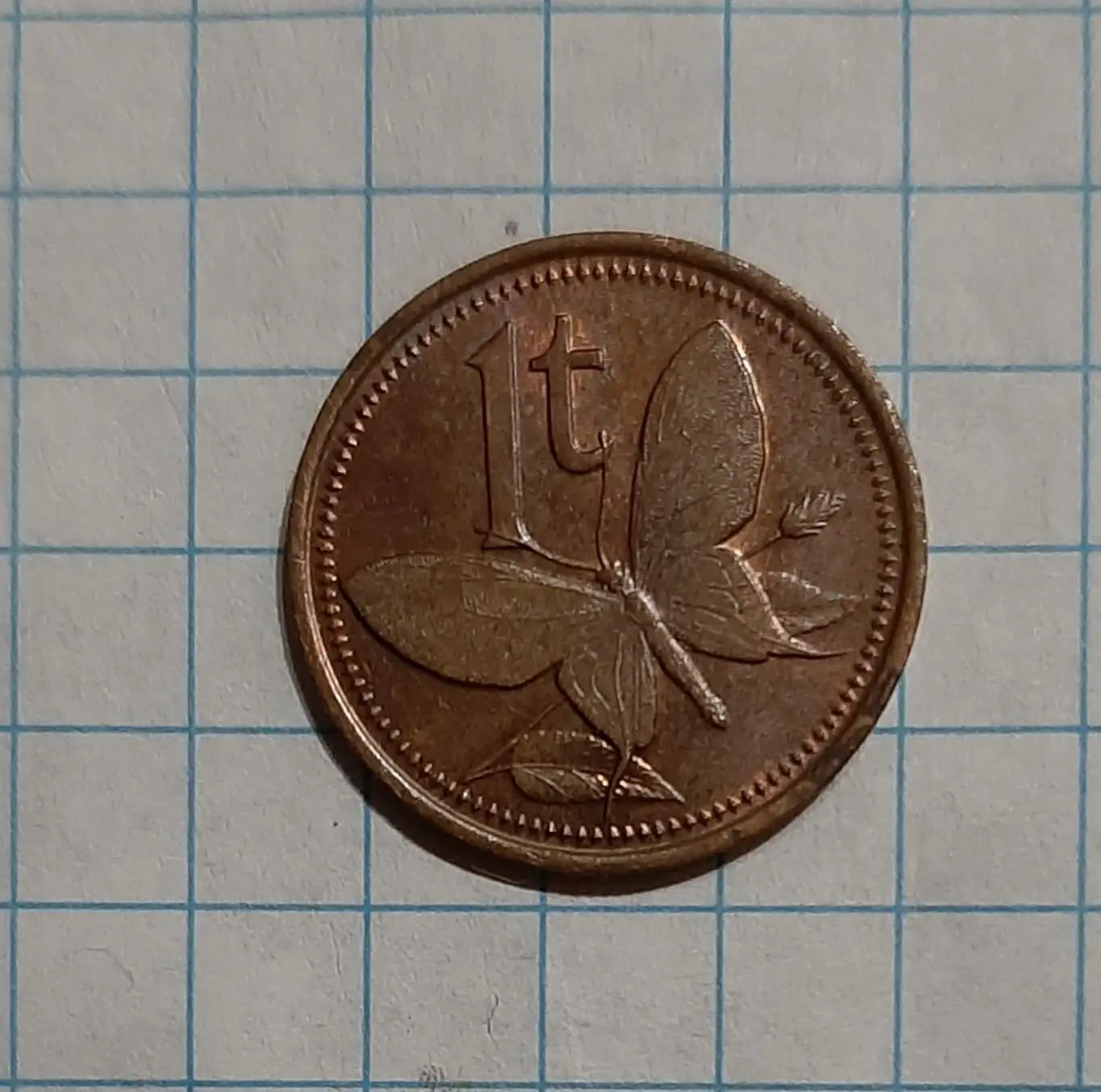 Монета 1 тойя 1987 Папуа Нова Гвінея фауна метелик