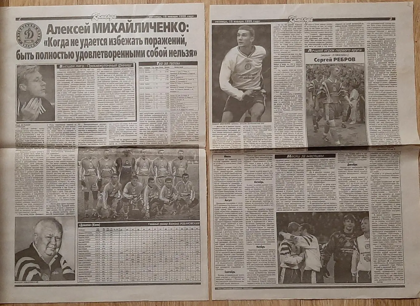 Вирізка з газети Команда #5 15.01.1998 Динамо Київ О. Михайличенко