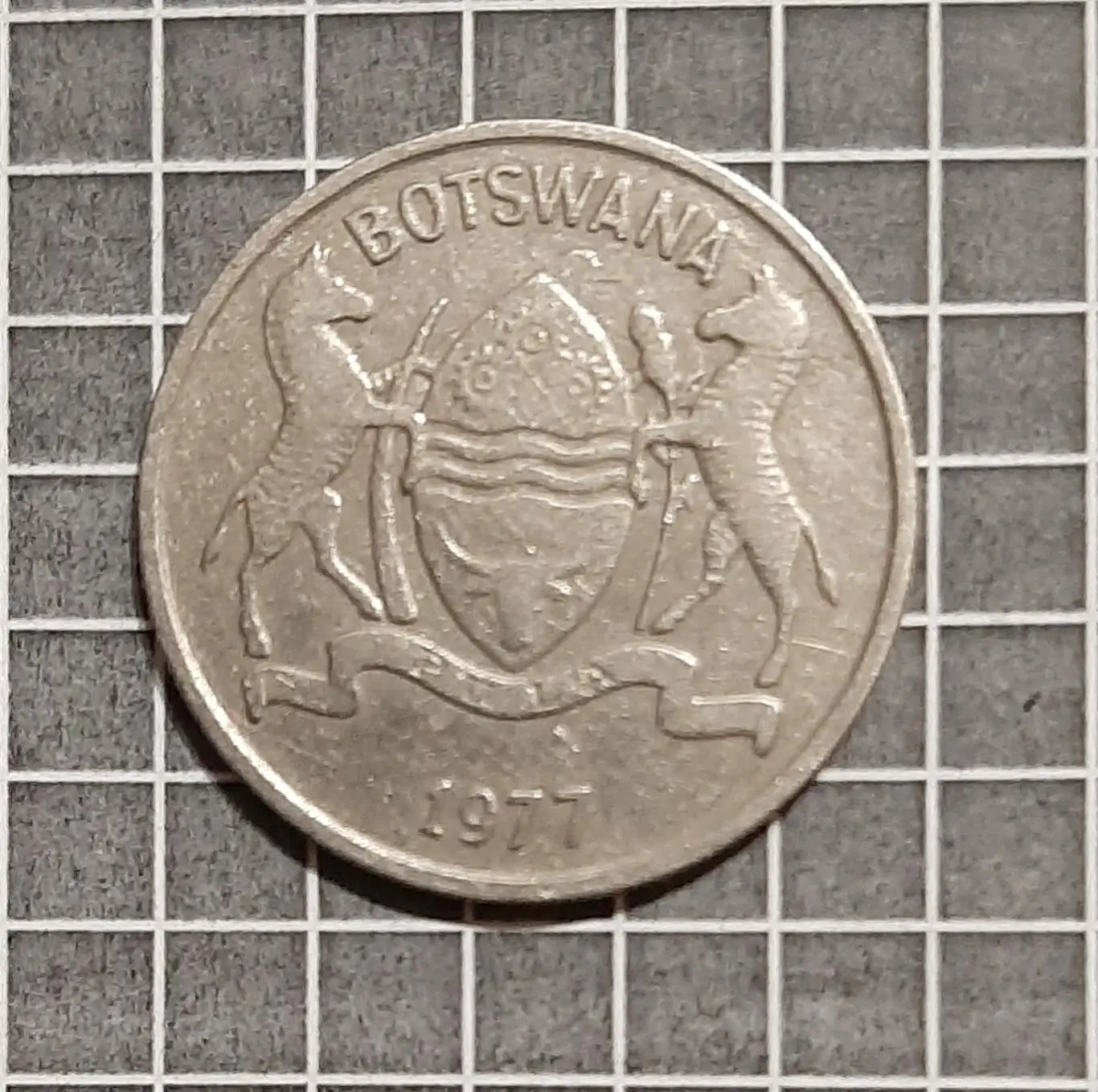 Монета 25 тхебе Ботсвана 1977 фауна буйвол 1