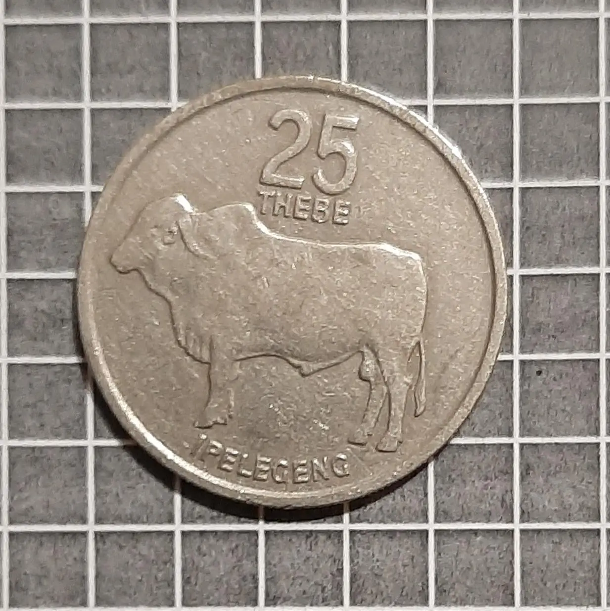 Монета 25 тхебе Ботсвана 1977 фауна буйвол